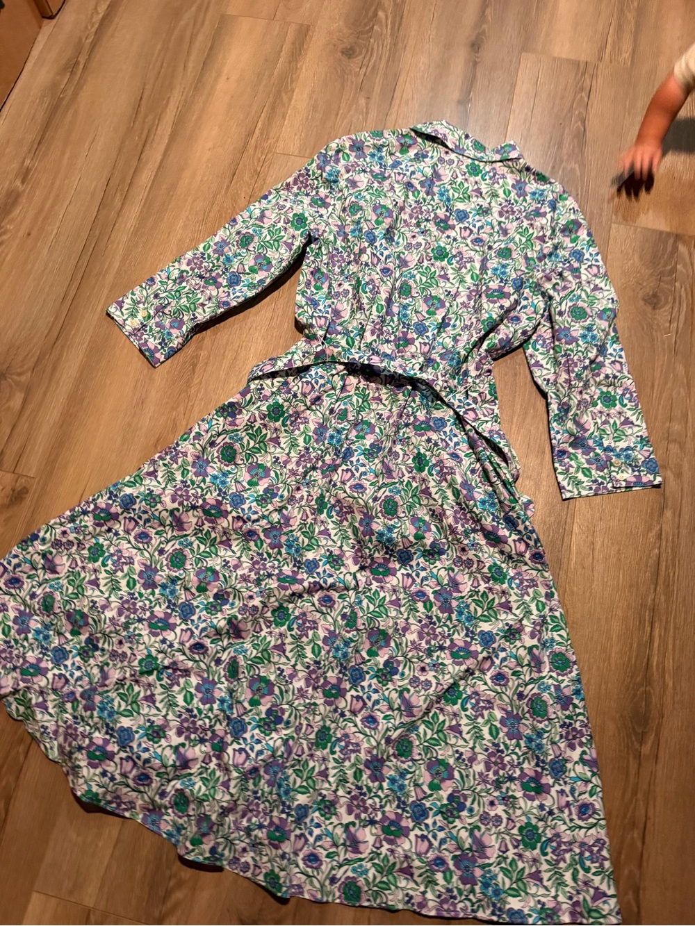 Talbots Fit & Flare Poplin Shirtdress Floral Purple Blue Women’s Belt 16 Dress - Picture 5 of 11